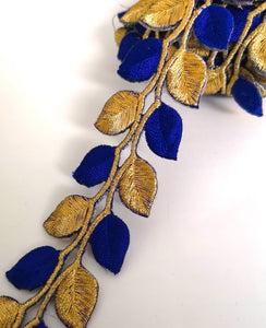 5631 Royal Blue & Gold Leaf Design Iron on Trim
