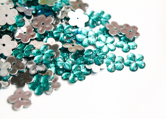 Sea Green Teal 15mm Flower Flat Back Gems