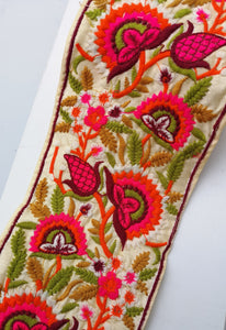 Wide White with Multicoloured Threadwork Embroidery Trim