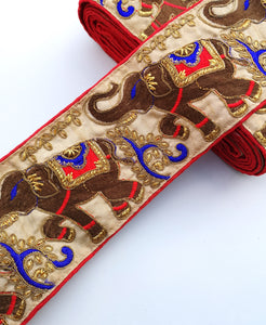 Red & Blue Wide Elephant Embroidery Trim
