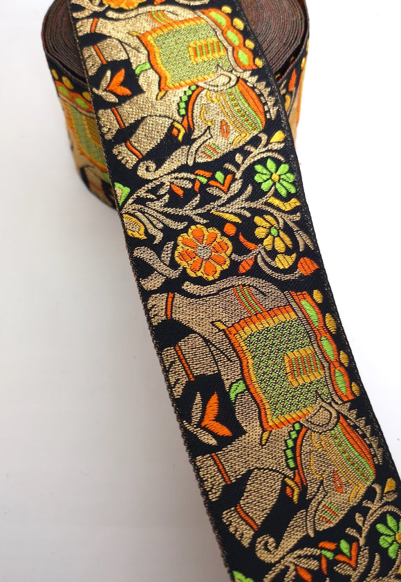 Yellow & Orange Elephant Embroidery Trim